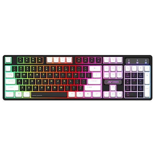 (Open Box) Ant Esports MK1400 Pro Backlit Membrane Wired Gaming Keyboard with Mixed Colour Lighting, White & Black Keycaps, Double Injection Key Caps - Black