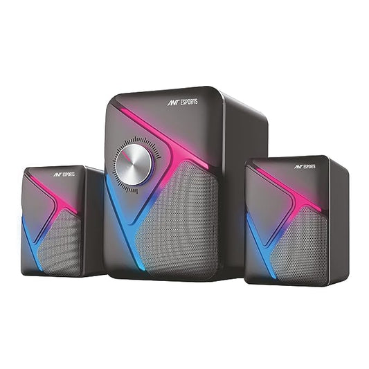 (Open Box) Ant Esports GS270 2.1 Stereo Wired Gaming Speakers with Subwoofer, RGB Lights Stereo Bass 11W - Black