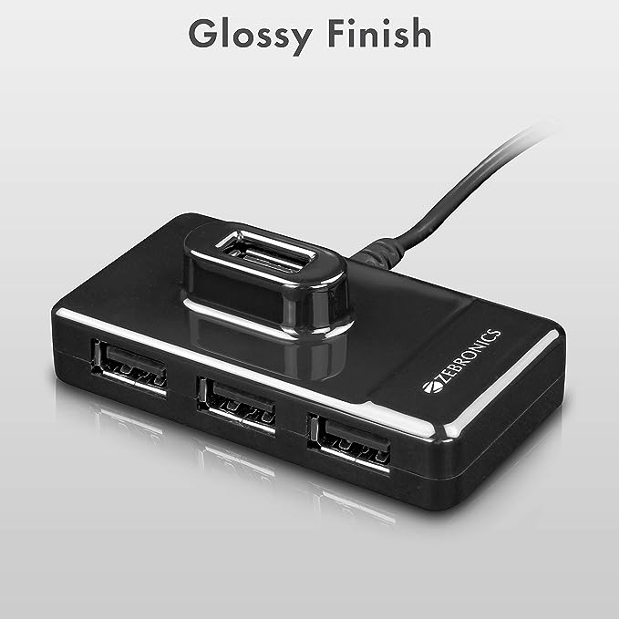 (Open Box) ZEBRONICS Zeb-100HB 4 Ports USB Hub for Laptop, PC Computers, Plug & Play, Backward Compatible - Black