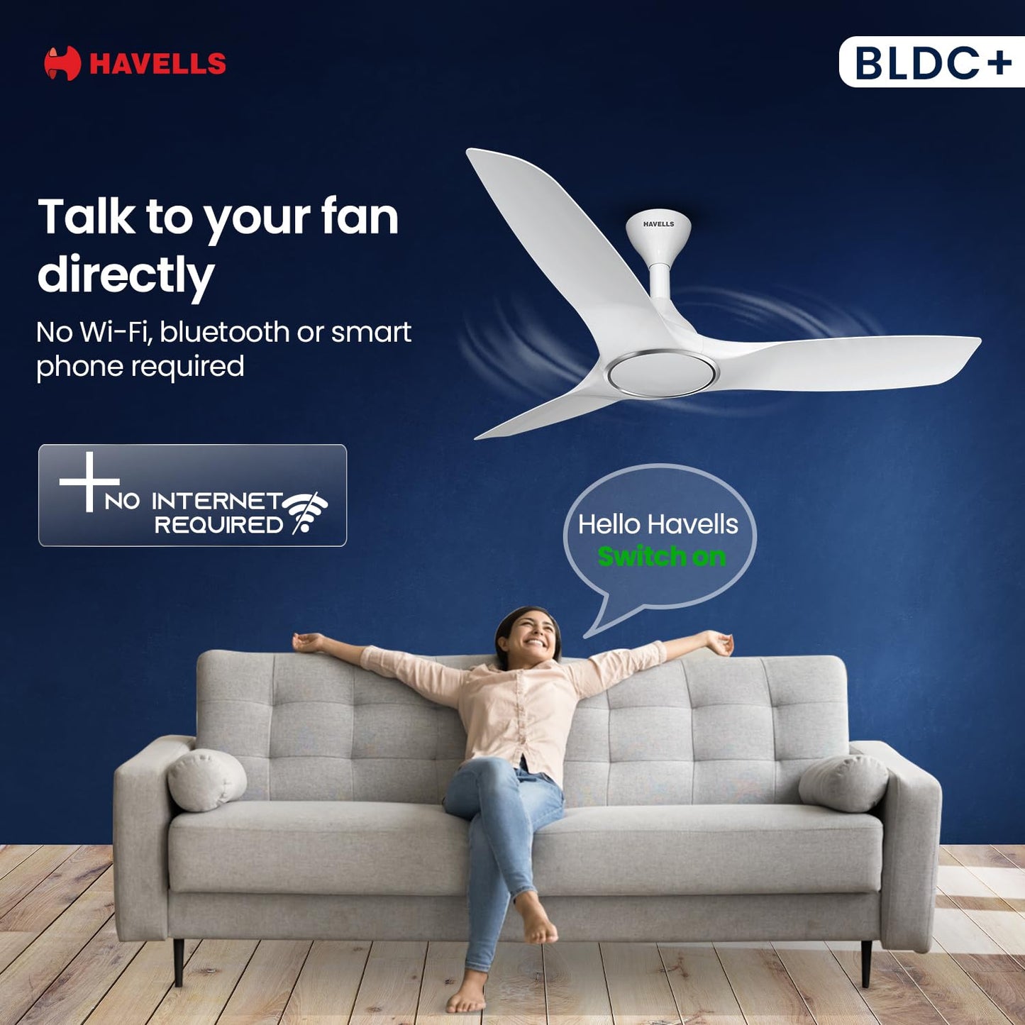 Havells 1200mm Stealth Air BLDC Ceiling Fan | Voice Controlled, Remote Controlled, High Air Delivery Fan, 5 Star Rated | Upto 60% Energy Saving, 2 Year Warranty | (Pack of 1, Pearl White)