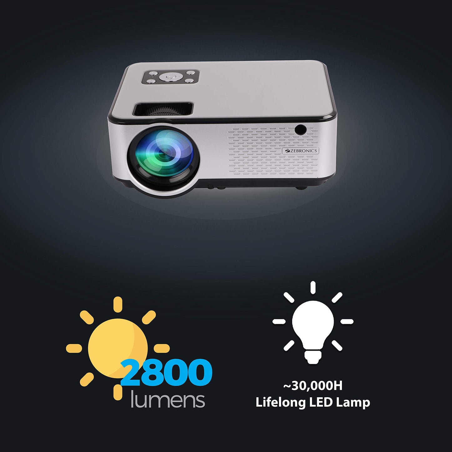 (Open Box) ZEBRONICS PIXAPLAY 53, Smart Vertical Projector, 3500 Lumens, 4K Support, 120 Inch Screen Size, Auto Focus, Auto Keystone, Bluetooth, HDMI, USB, WiFi, 1080p Support, APP Support, Miracast