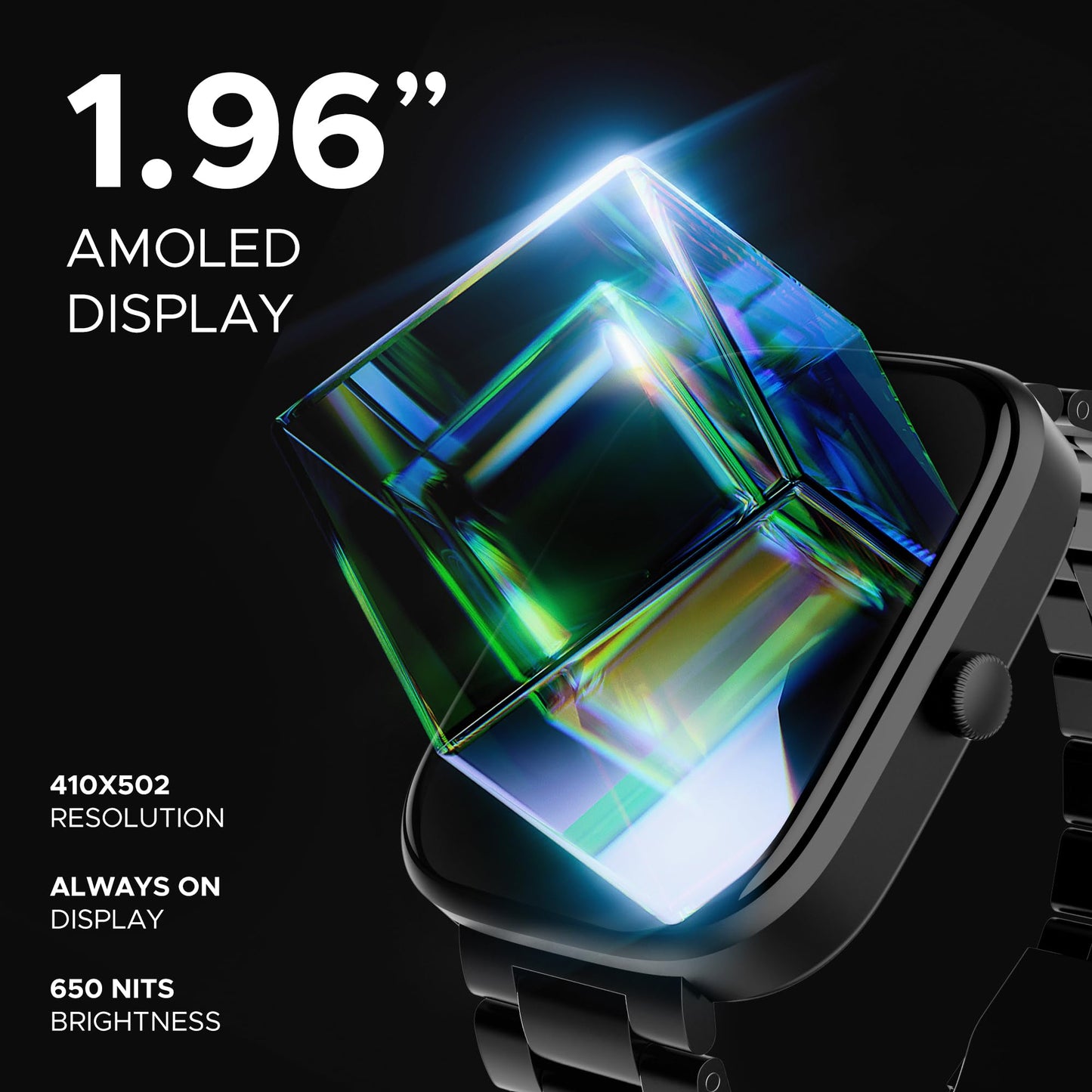 (Open Box) boAt Ultima Prism Smart Watch w/ 1.96" (4.9 cm) AMOLED Display, BT Calling, 700+ Activities, Always on Display, Female Wellness, IP67 Dust, Sweat & Splash Resistance, HR & SpO2(Steel Black)