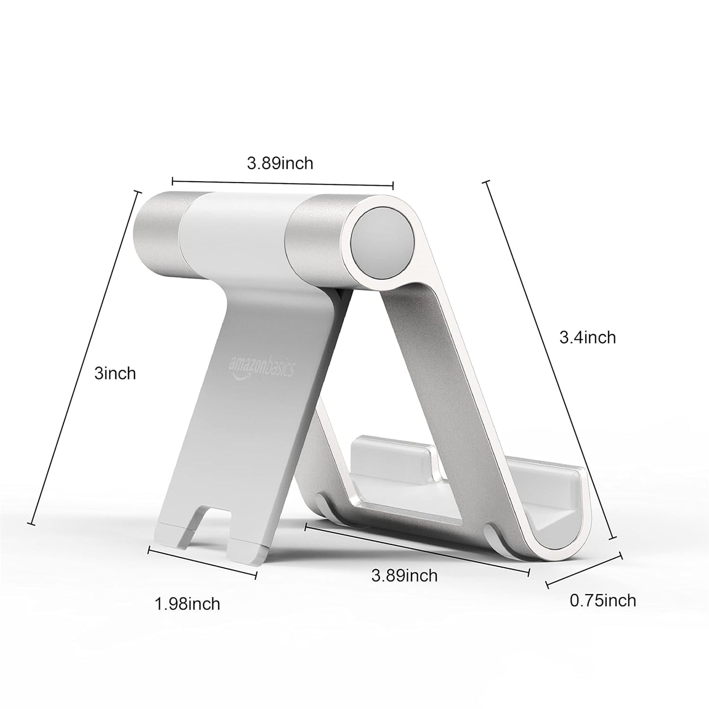 (Open Box) AmazonBasics Multi-Angle Portable Stand for Mobile Phones, Tablets and E-readers, Silver