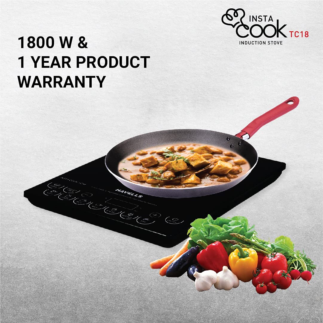 Havells Induction Glass Ceramic Cooktop Tc20 With 9 Cooking Modes Bis Approved 2000 Watt With 3 Year Coil Warranty - Black