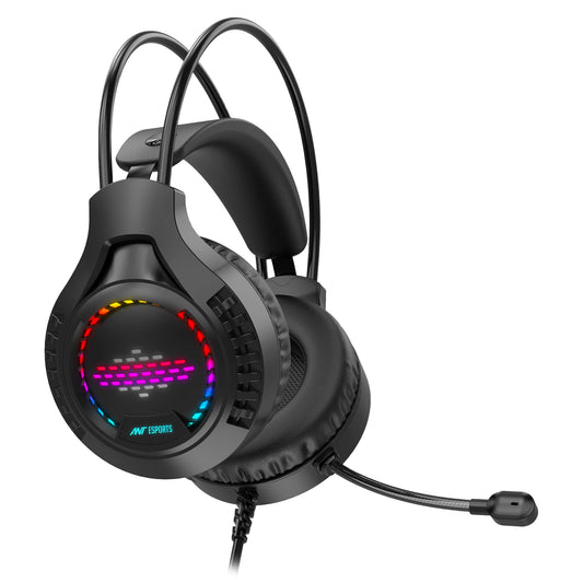 (Open Box) Ant Esports H650 HD RGB LED Wired Gaming On Ear Headset for PC/ PS5 / PS4 / Xbox One/Nintendo Switch, Mac, Noise Cancelling Over-Ear Headphones with Mic
