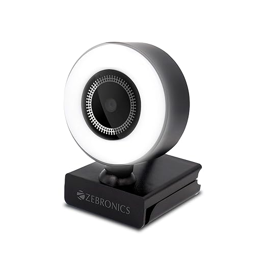(Open Box) ZEBRONICS Zeb-Ultimate Star webcamera with 5P Lens 1920x1080 Full HD Resolution with Built-in mic, auto White Balance, 16 LED Ring Lights with Brightness Control and 1.58m Cable