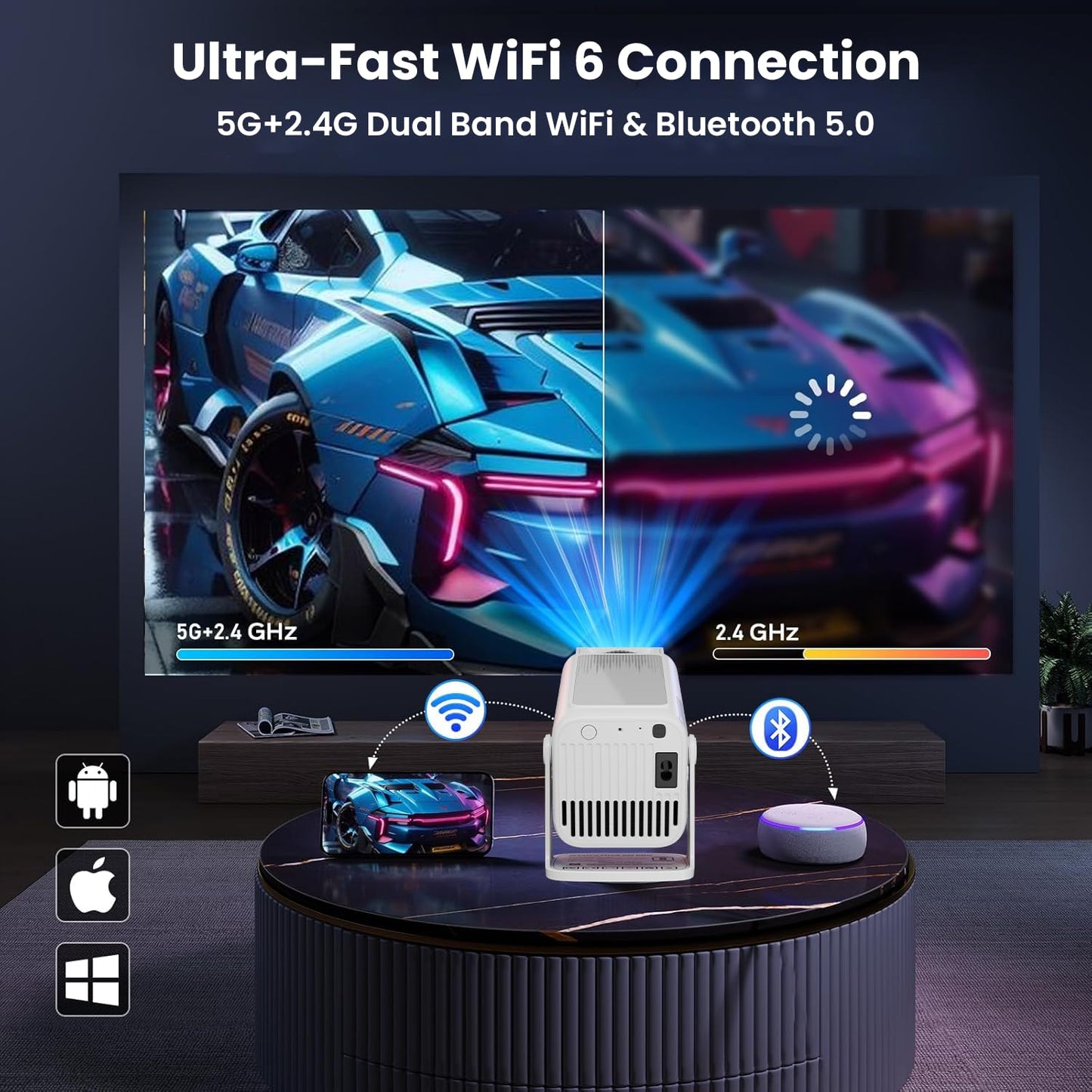(Open Box) WZATCO Yuva Plus (Upgraded) Native 1080P Full HD Projector with 4K Support, 11700 Lumens, 250" Screen | 5 Watt HiFi Speaker, Bluetooth 5.1 | Slide Lens Door, White