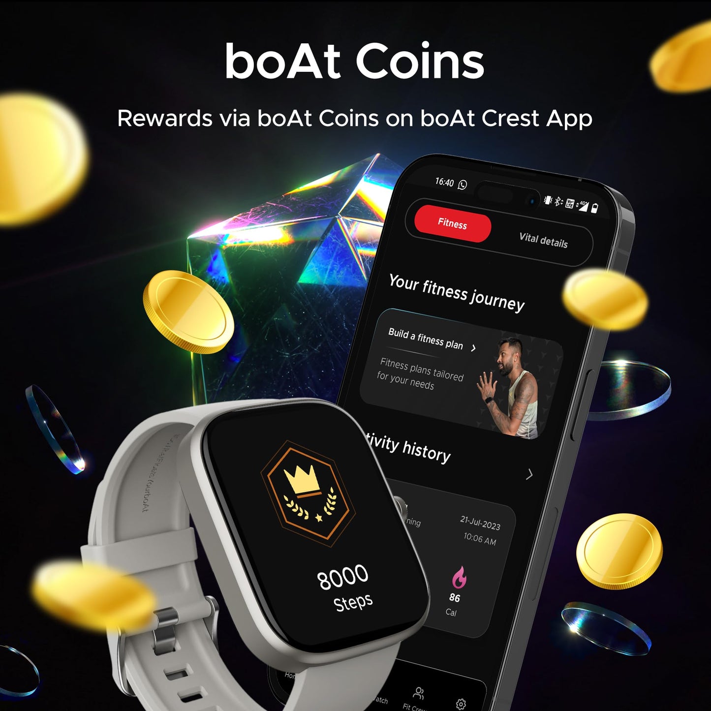 (Open Box) boAt Ultima Prism Smart Watch w/ 1.96" (4.9 cm) AMOLED Display, BT Calling, 700+ Activities, Always on Display, Female Wellness, IP67 Dust, Sweat & Splash Resistance, HR & SpO2(Steel Black)
