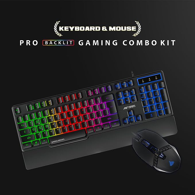 (Open Box) Ant Esports KM500W Gaming Backlit Keyboard and Mouse Combo, LED Wired Gaming Keyboard, Ergonomic & Wrist Rest Keyboard, Programmable Gaming Mouse for PC/Laptop/Mac- World of Warships Edition