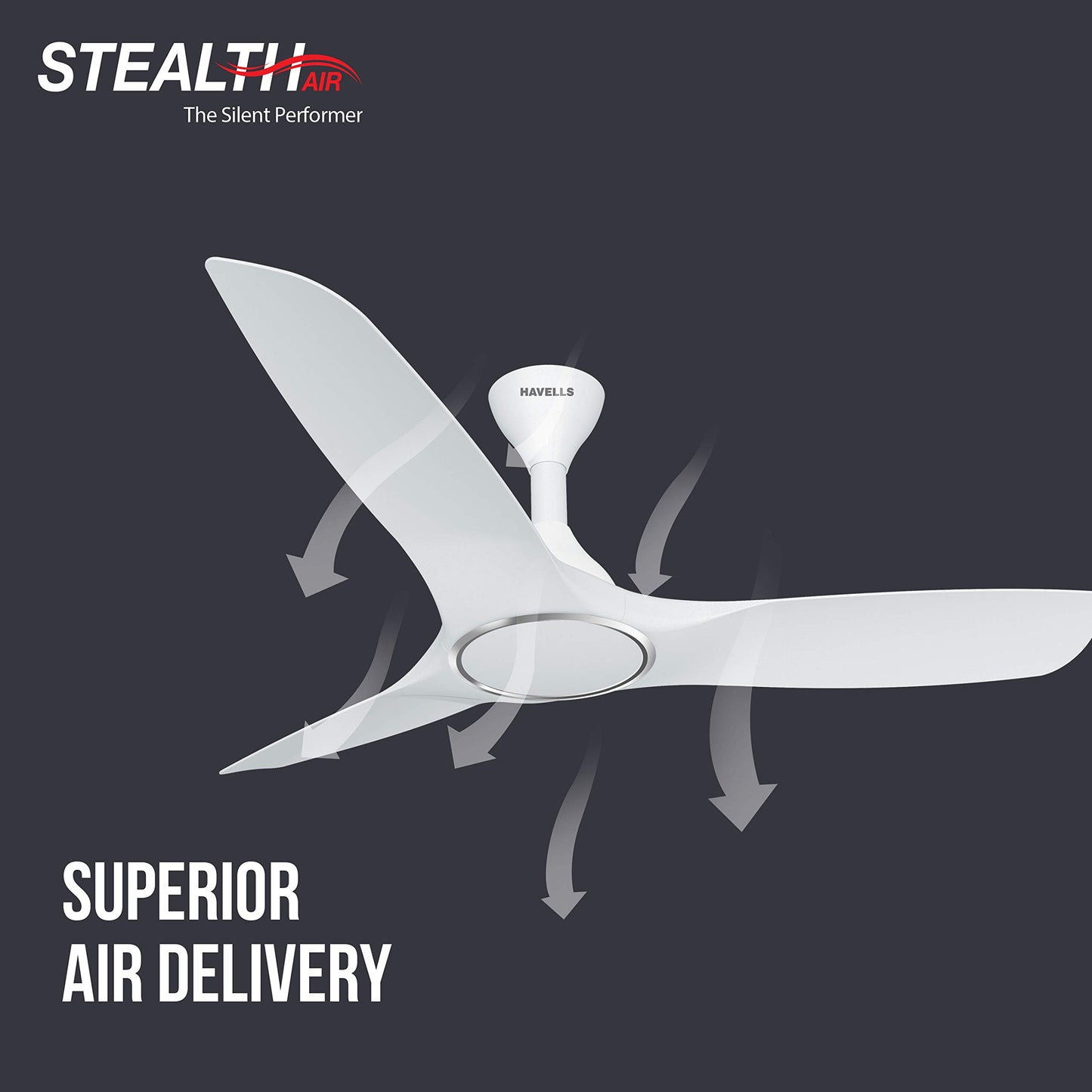 Havells 1200mm Stealth Air BLDC Motor Ceiling Fan | Remote Controlled, High Air Delivery Fan | 5 Star Rated, Upto 60% Energy Saving, 2 Year Brand Warranty | (Pack of 1, Pearl White)