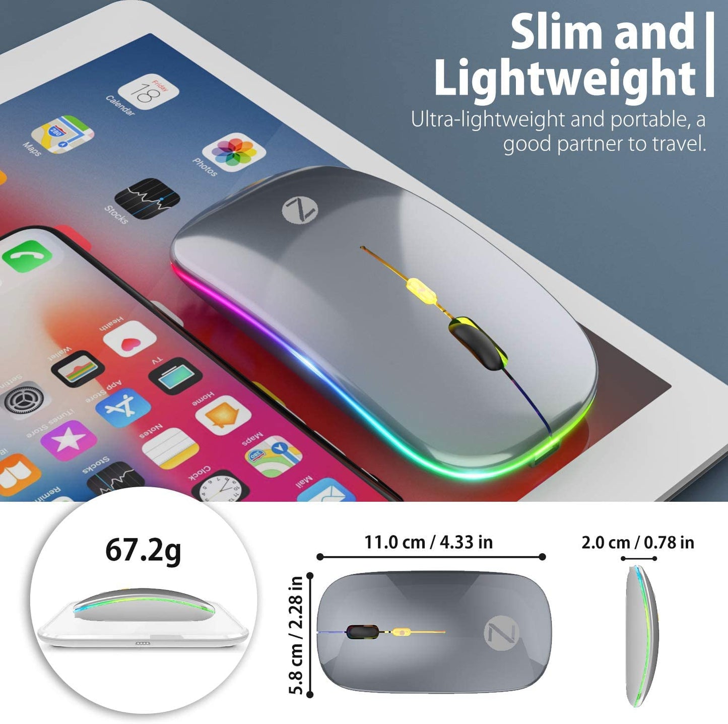 (Open Box) Zoook Blade Wireless Mouse -Rechargeable 7 Colour mice/ RGB Breathing Lights/ 3 DPI Levels/ Auto Shut Down/ Silent Click Technology/ 600 Mah Battery/ Light Weight/ Plug and Play (Black)