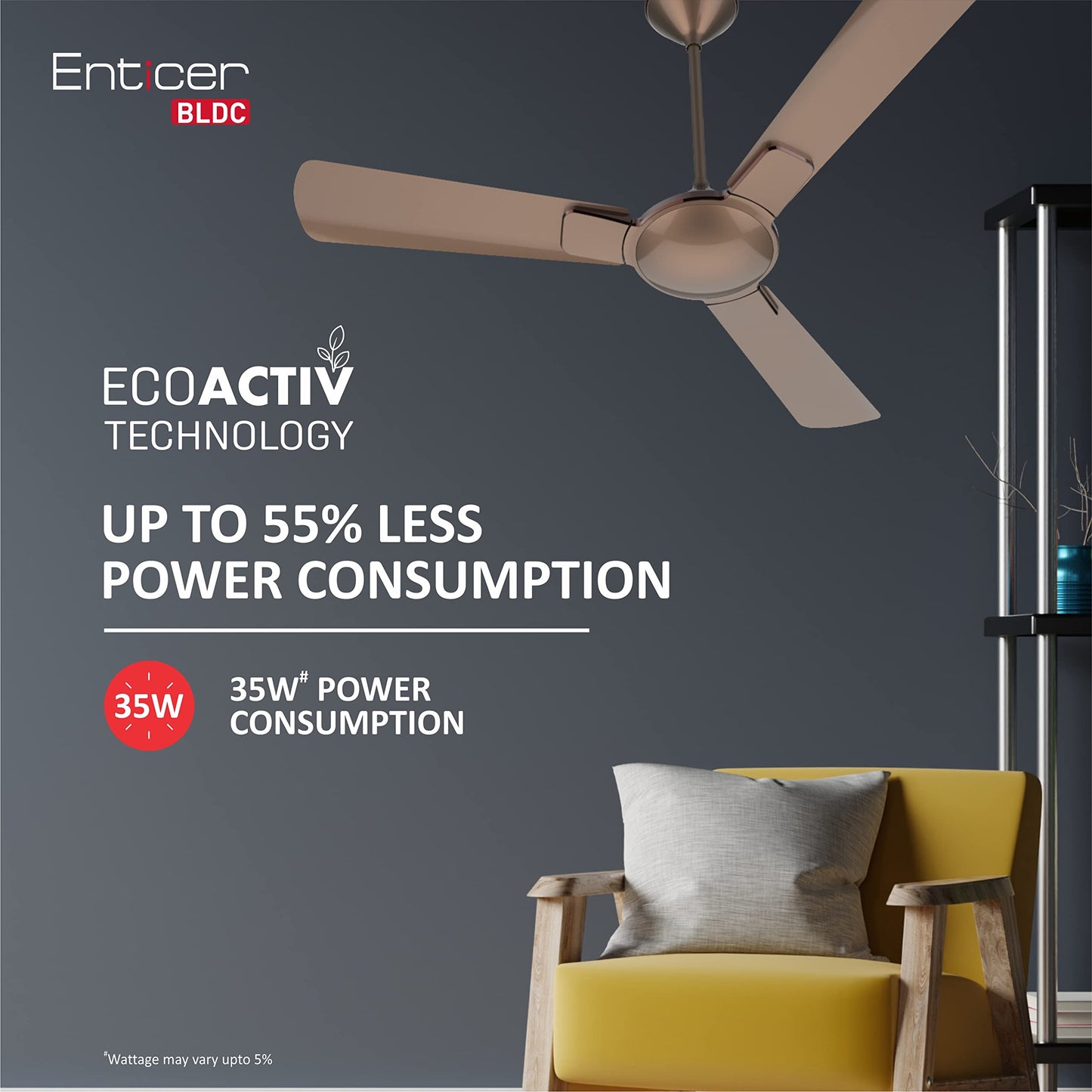 Havells 1200Mm Enticer Bldc Motor Ceiling Fan 5 stars With Remote,100% Copper Upto 55% Energy Saving With Eco Active Technology,High Air Delivery (Pack Of 1,Pearl White Chrome)