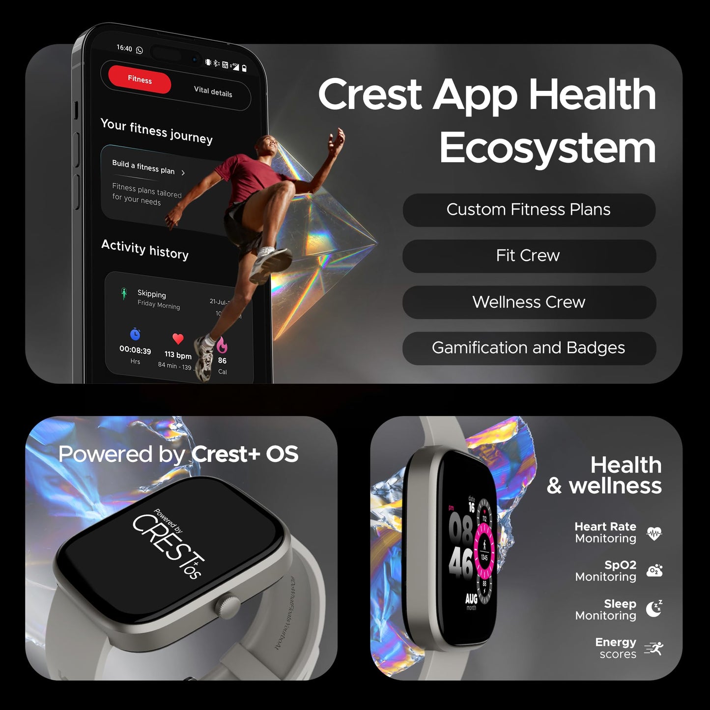 (Open Box) boAt Ultima Prism Smart Watch w/ 1.96" (4.9 cm) AMOLED Display, BT Calling, 700+ Activities, Always on Display, Female Wellness, IP67 Dust, Sweat & Splash Resistance, HR & SpO2(Steel Black)
