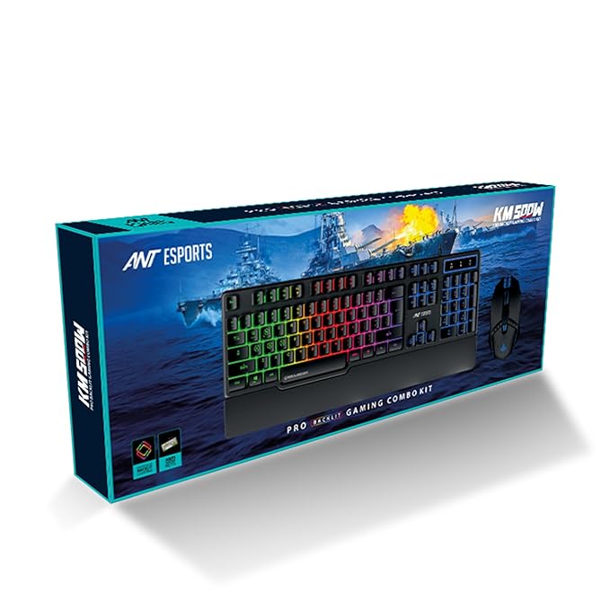 (Open Box) Ant Esports KM500W Gaming Backlit Keyboard and Mouse Combo, LED Wired Gaming Keyboard, Ergonomic & Wrist Rest Keyboard, Programmable Gaming Mouse for PC/Laptop/Mac- World of Warships Edition
