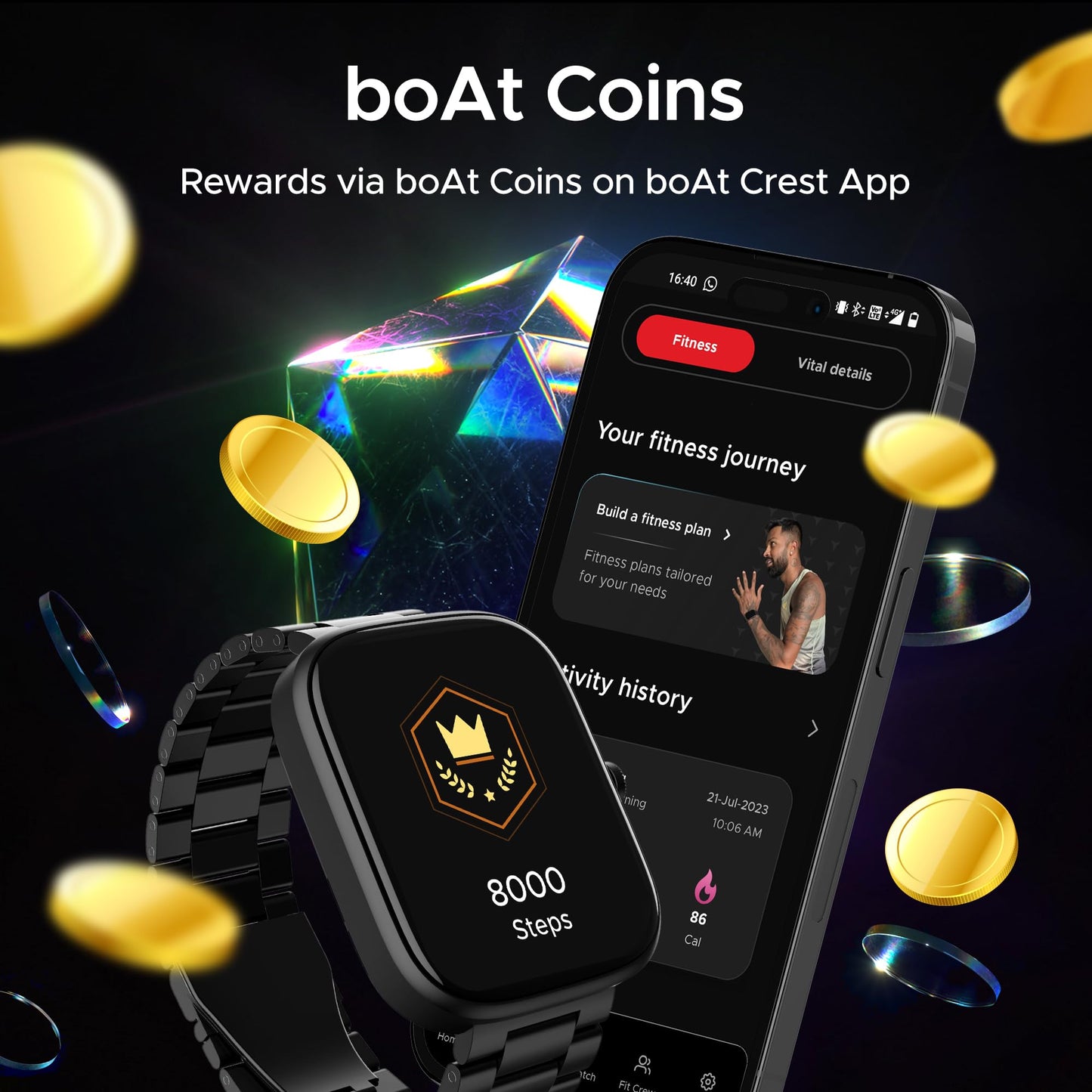 (Open Box) boAt Ultima Prism Smart Watch w/ 1.96" (4.9 cm) AMOLED Display, BT Calling, 700+ Activities, Always on Display, Female Wellness, IP67 Dust, Sweat & Splash Resistance, HR & SpO2(Steel Black)