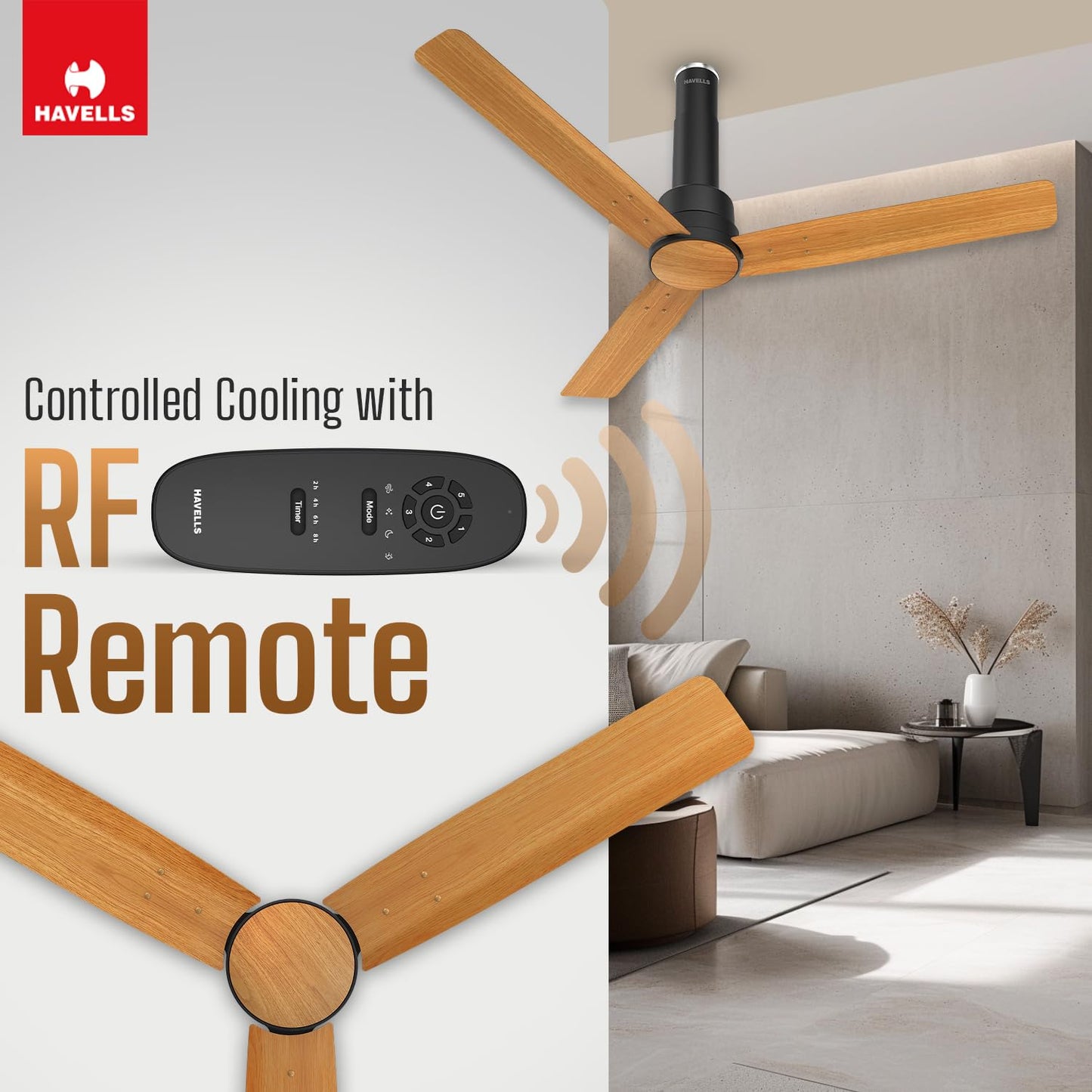 Havells 1200mm Elio BLDC Ceiling Fan | Remote Controlled, High Air Delivery Fan | 5 Star Rated, Upto 60% Energy Saving, 2+1* Year Warranty | (Pack of 1, Smoke Brown)