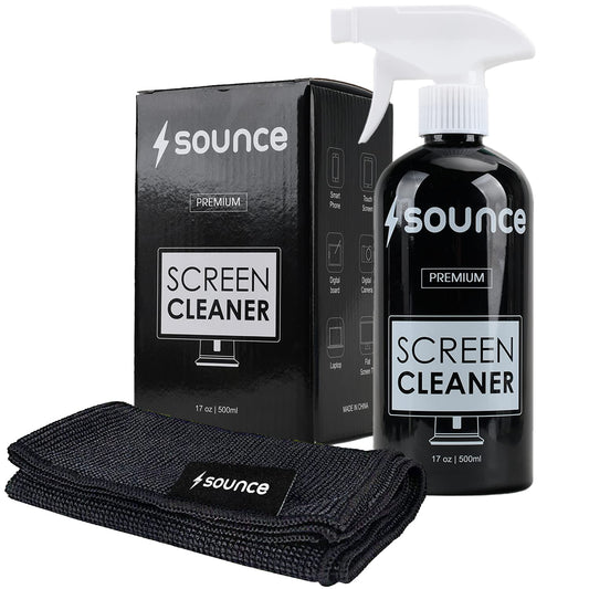 (open box)Sounce 2-in-1 Professional Screen Cleaning Kit Non-Toxic, Anti-Static for Camera, Lens, Binocular, Laptop, TV, Monitor, Smartphone, Tablet (Includes: Cleaning Liquid 500ml, Plush Microfiber Cloth)