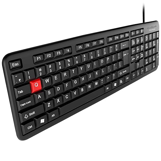 (Open Box) Quantum QHM7403D Spill-Resistant Wired USB Keyboard with 104 Keys, Rupee Symbol (‰â?), Hotkeys and 3 LED Function Keys Compatible with PC/Laptop/Smart TV and Every OS (Black)