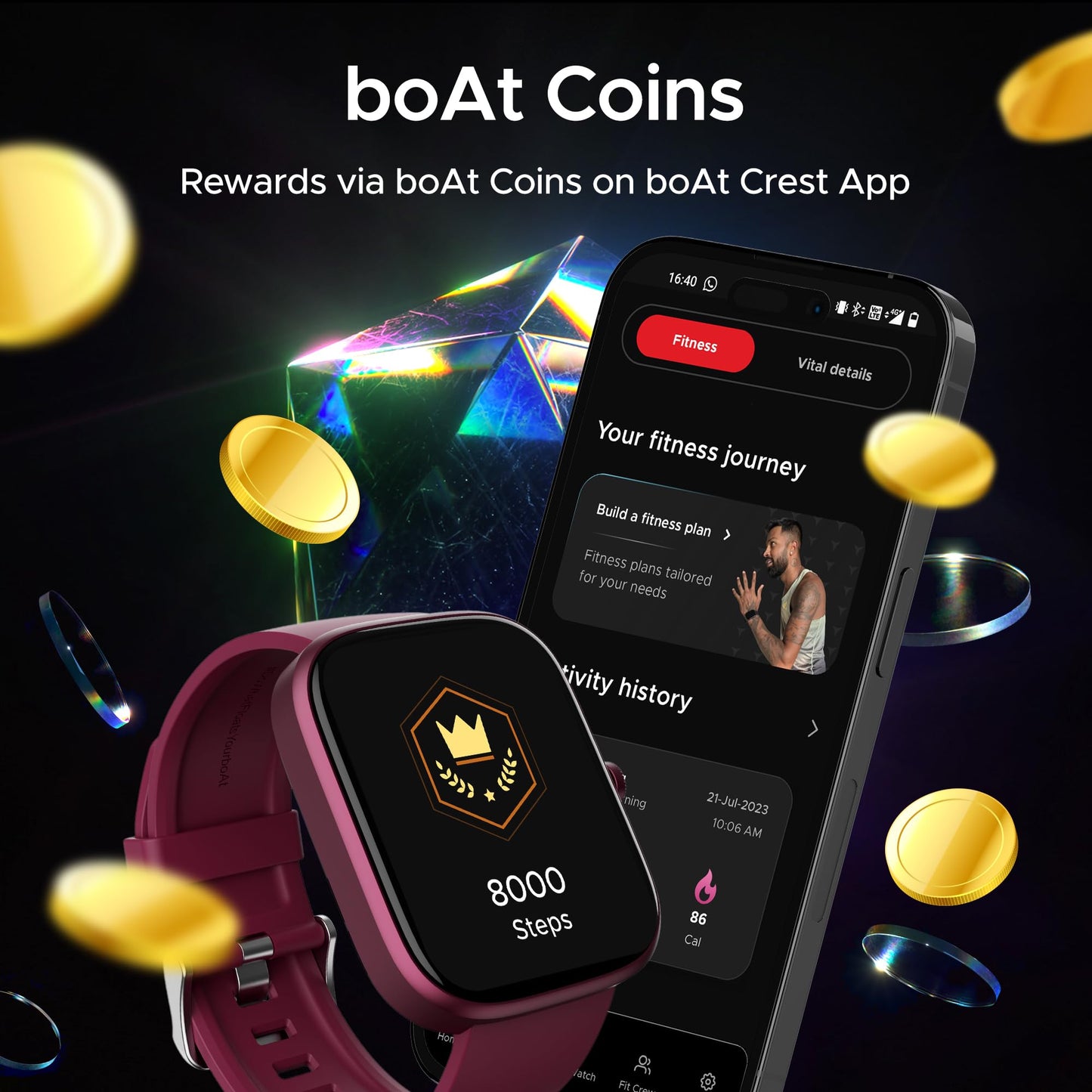 (Open Box) boAt Ultima Prism Smart Watch w/ 1.96" (4.9 cm) AMOLED Display, BT Calling, 700+ Activities, Always on Display, Female Wellness, IP67 Dust, Sweat & Splash Resistance, HR & SpO2(Steel Black)