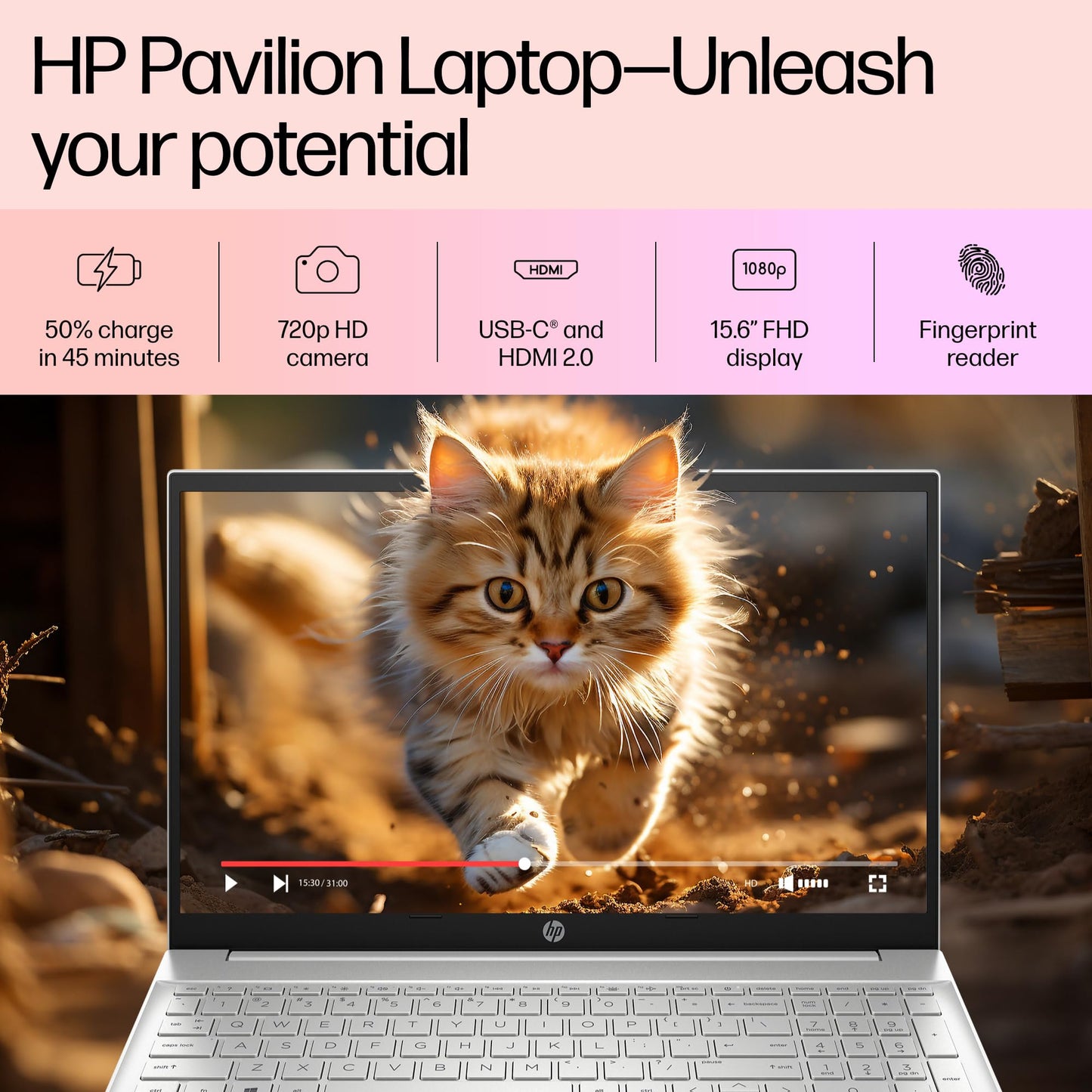 (BRAND REFURBISHED)HP Pavilion 15, AMD Ryzen 5 5500U, 15.6-inch (39.6 cm), FHD, 16GB DDR4, 1TB SSD, AMD Radeon graphics, FPR, 720p HD camera, Backlit KB, Audio by B&O (Win 11, MSO 2021, Silver, 1.75 kg), eh1047AU