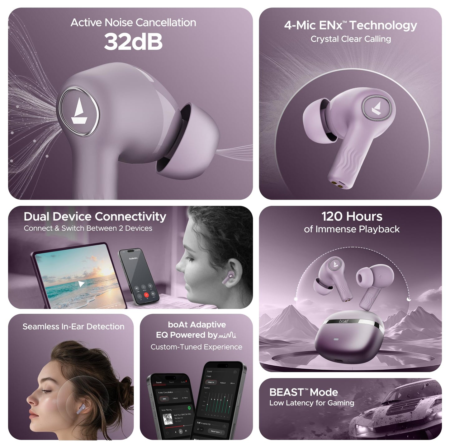 (Open Box) boAt Nirvana Ion ANC 120HRS Battery, Crystal Bionic Sound w/Dual EQ Modes, 4Mics ENx, App Support, Low Latency, IPX4, v.5.2 Bluetooth TWS in Ear Earbuds Wireless Earphones with mic