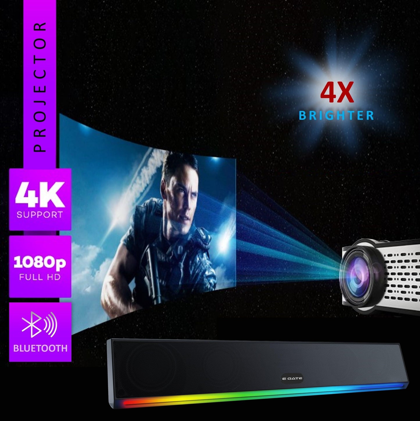 (Open Box) Egate K9 Pro-Max Android FHD 1080p LED Projector,