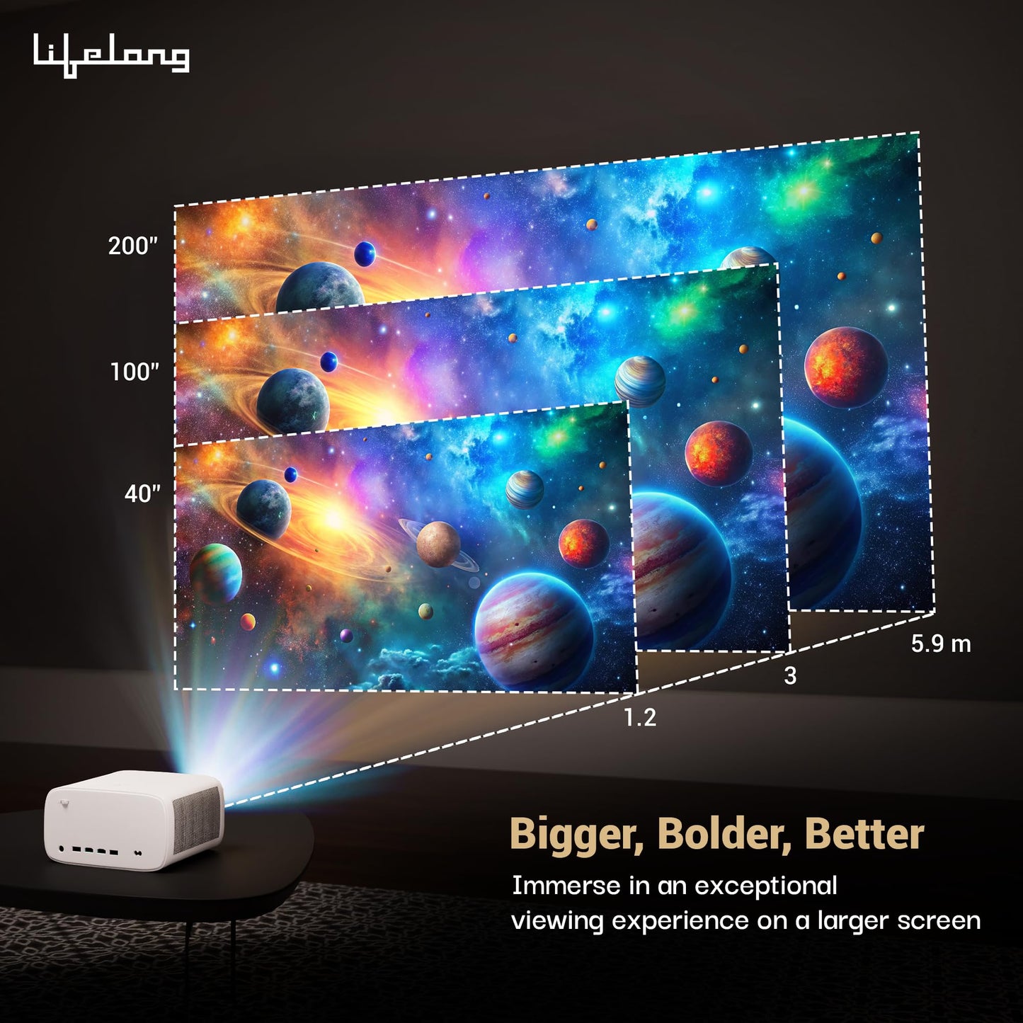(Open Box) Lifelong Lightbeam Smart Projector for Home 4K Support, Native 720p HD Resolution, 2500 Lumen, Rotabable Design, Speaker, Android 11 with Built-in Apps (Netflix, Prime, Youtube) WiFi, 100''Max Display