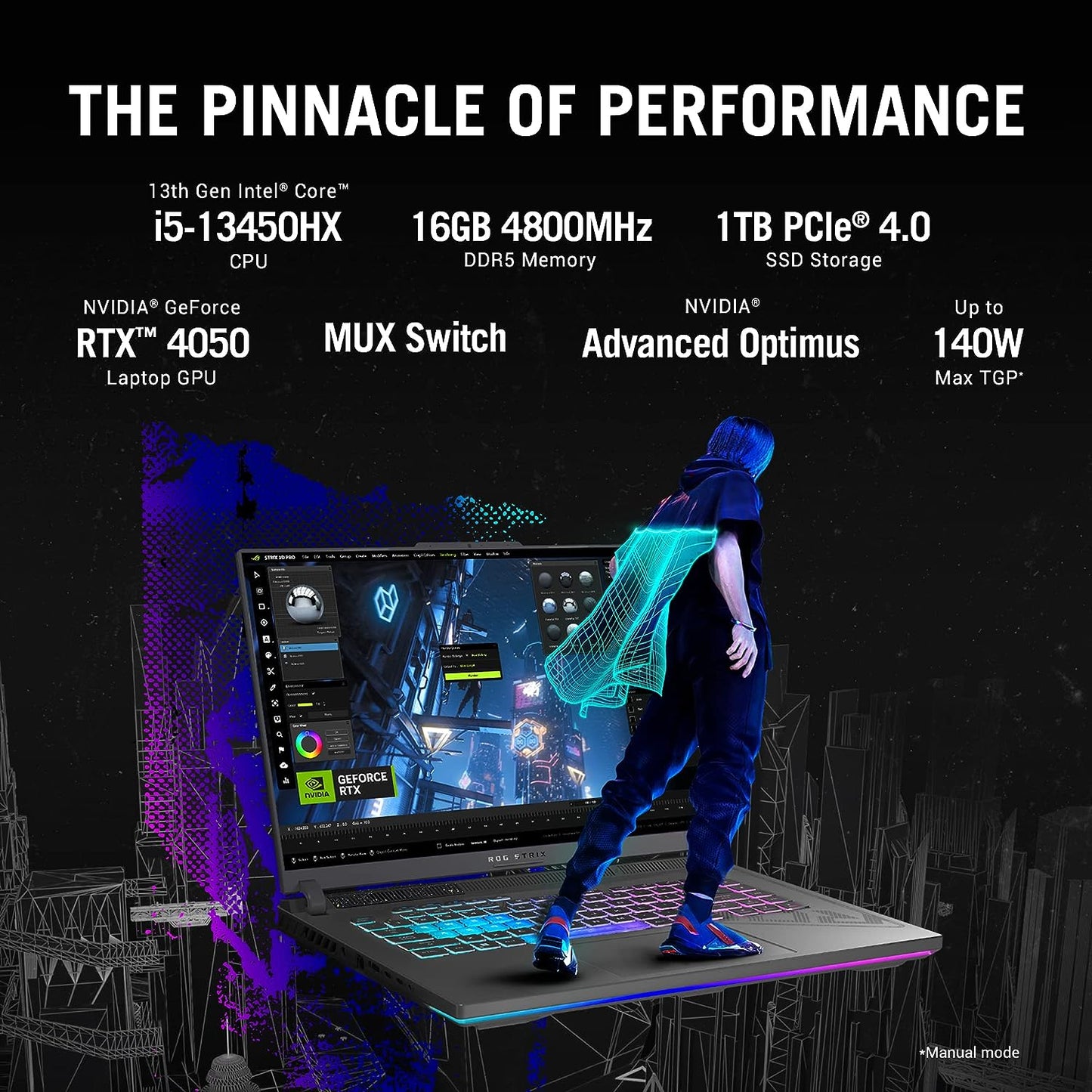 (Brand Refurbished) ASUS ROG Strix G16 (2023) 90WHr Battery, Intel Core i5-13450HX 13th Gen, 16" FHD+ 165Hz, 6GB RTX 4050, Gaming Laptop (16GB/1TB SSD/Windows 11/Office 2021/4-Zone RGB/Green/2.50 Kg), G614JU-N3222WS