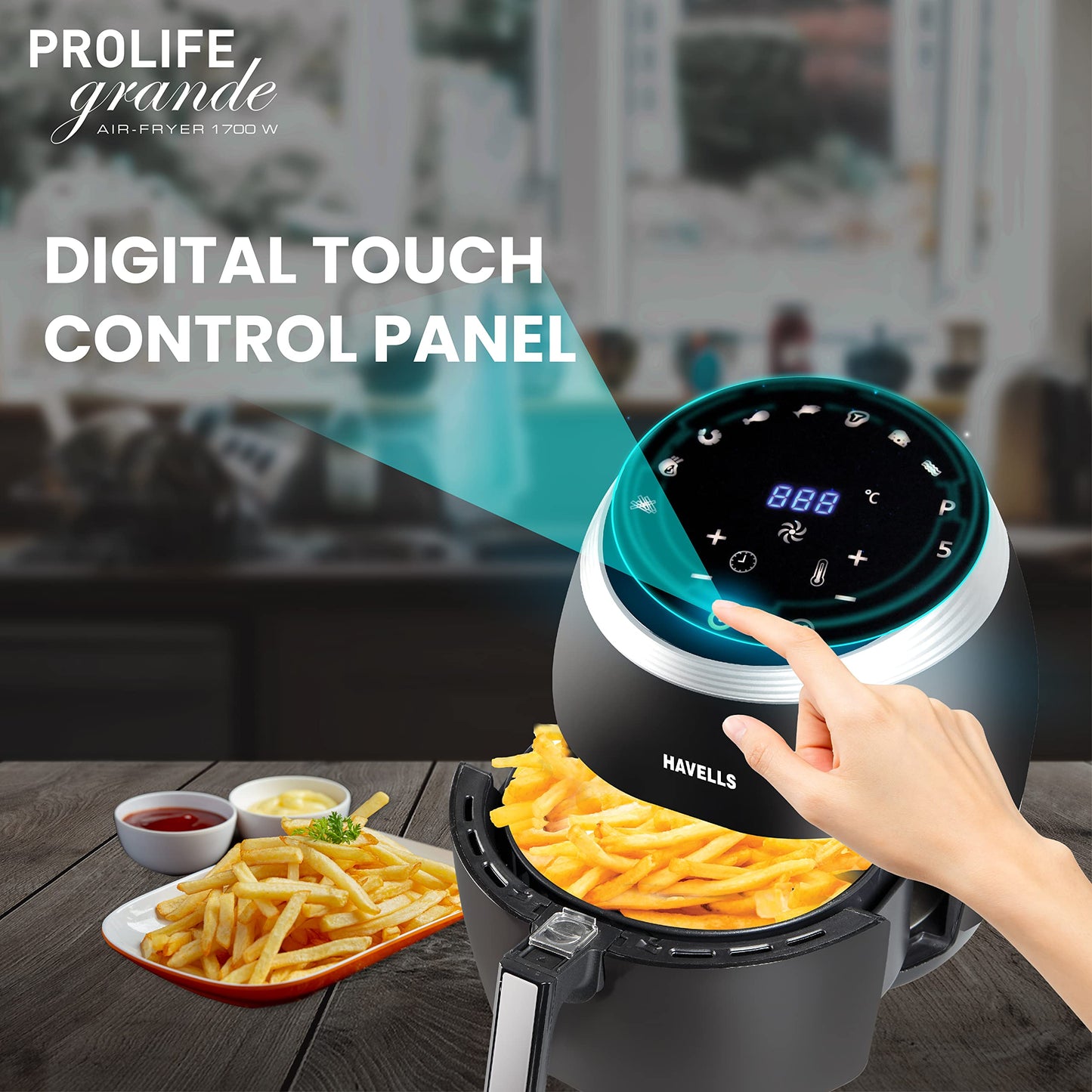 Havells Prolife Neo 4.5 L Air Fryer|Digital Display With Led|8 Pre Set Menu|Auto Shutoff|Cool Touch Handle|60 Min Timer|1500W|2 Yr Manufaturer Warranty,Black