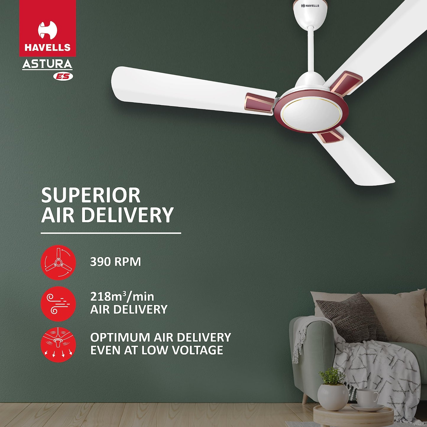 Havells 1200mm Astura Energy Saving Ceiling Fan (Brown Gold Mist, Pack of 1)