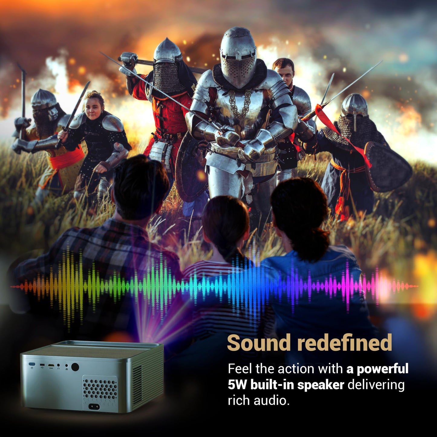 (Open Box) Lifelong Lightbeam Smart Projector for Home 4K Support, Native 720p HD Resolution, 2500 Lumen, Rotabable Design, Speaker, Android 11 with Built-in Apps (Netflix, Prime, Youtube) WiFi, 100''Max Display