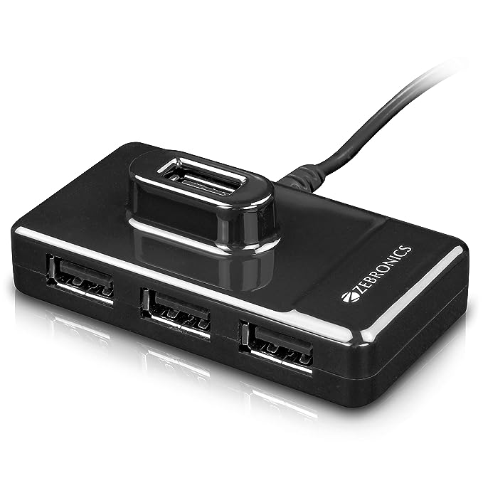 (Open Box) ZEBRONICS Zeb-100HB 4 Ports USB Hub for Laptop, PC Computers, Plug & Play, Backward Compatible - Black