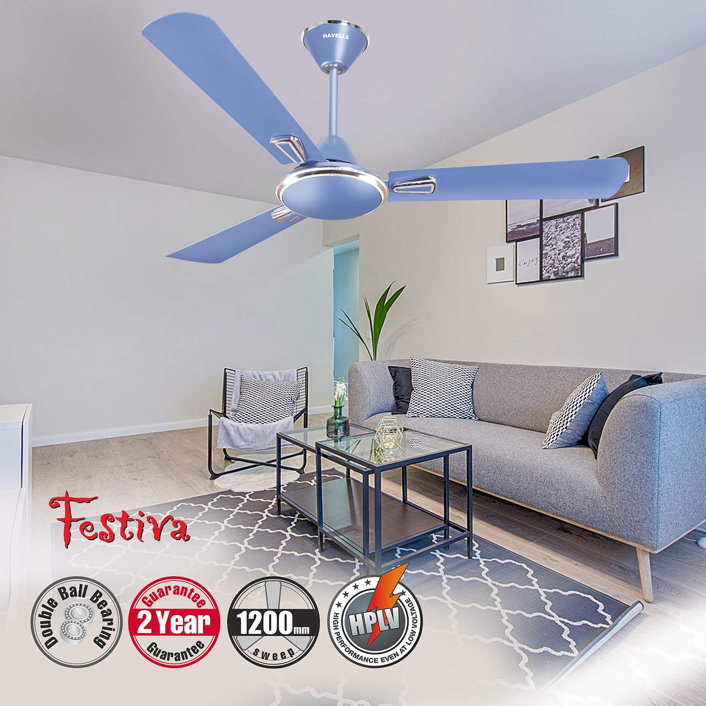 Havells 1200Mm Festiva Prime Bldc Motor Ceiling Fan|5 Stars Cf With Rf Remote, 100% Copper, Upto 57% Energy Saving|Eco Active Technology, 2 Year Warranty|(Pack Of 1, Dusk Chrome)