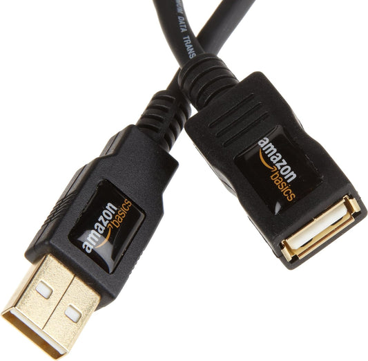 (Open Box) AmazonBasics USB 2.0 Extension Cable - A-Male to A-Female Cord, Personal Computer, Printer 6.5 Feet (Black, 2 Meters), 10-Pack