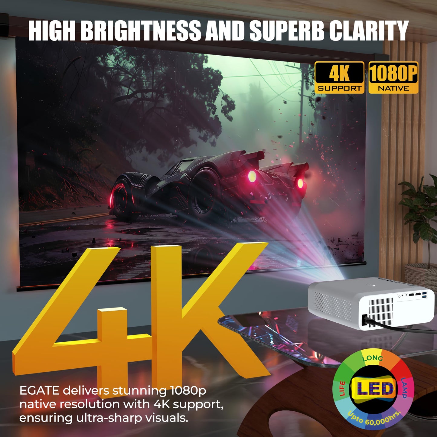 (Open Box) Egate K9 Pro-Max Android FHD 1080p LED Projector,