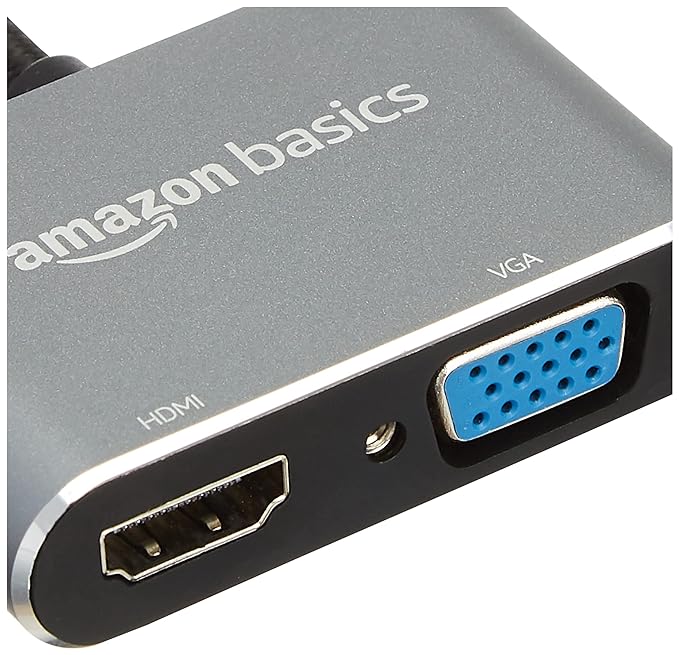 (Open Box) Amazon Basics 2-in-1 Type C USB Hub with Hdmi & Vga Outputs (Grey) Port
