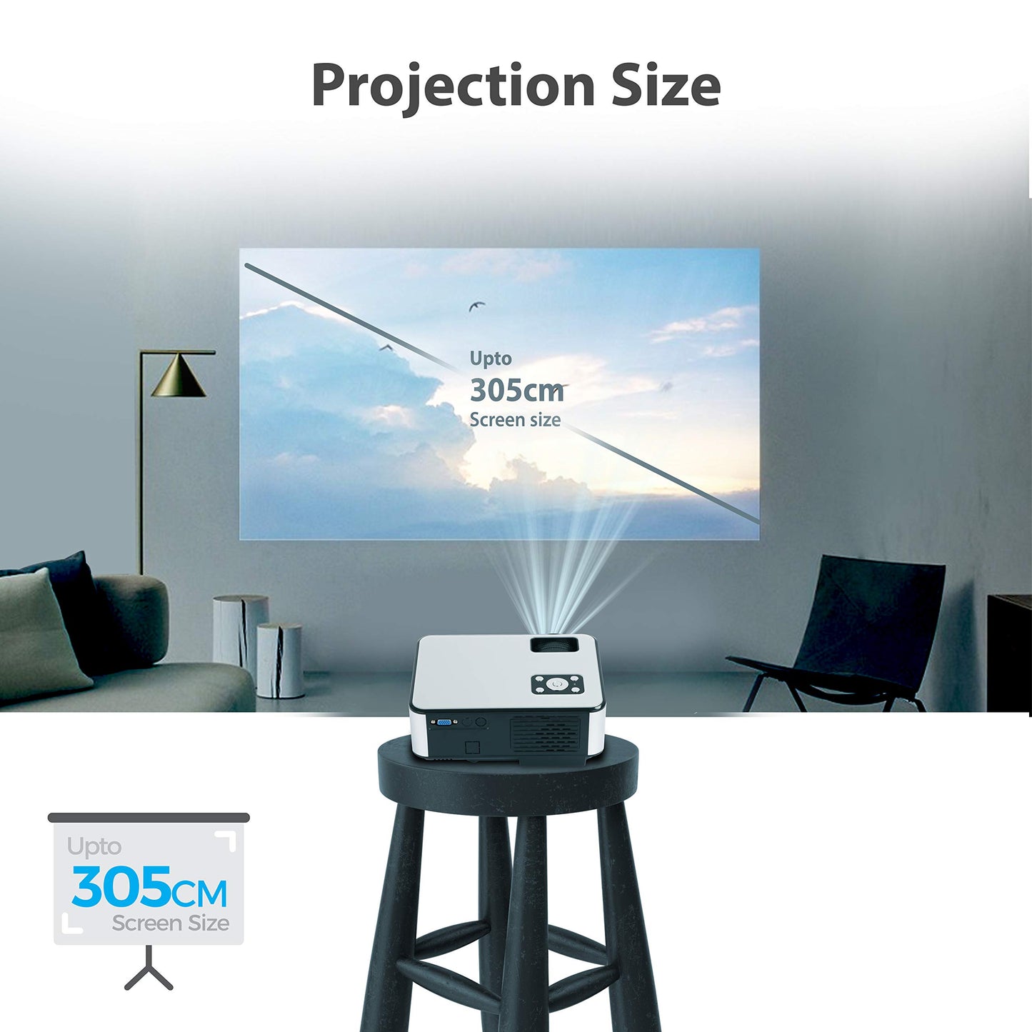 (Open Box) ZEBRONICS PIXAPLAY 53, Smart Vertical Projector, 3500 Lumens, 4K Support, 120 Inch Screen Size, Auto Focus, Auto Keystone, Bluetooth, HDMI, USB, WiFi, 1080p Support, APP Support, Miracast