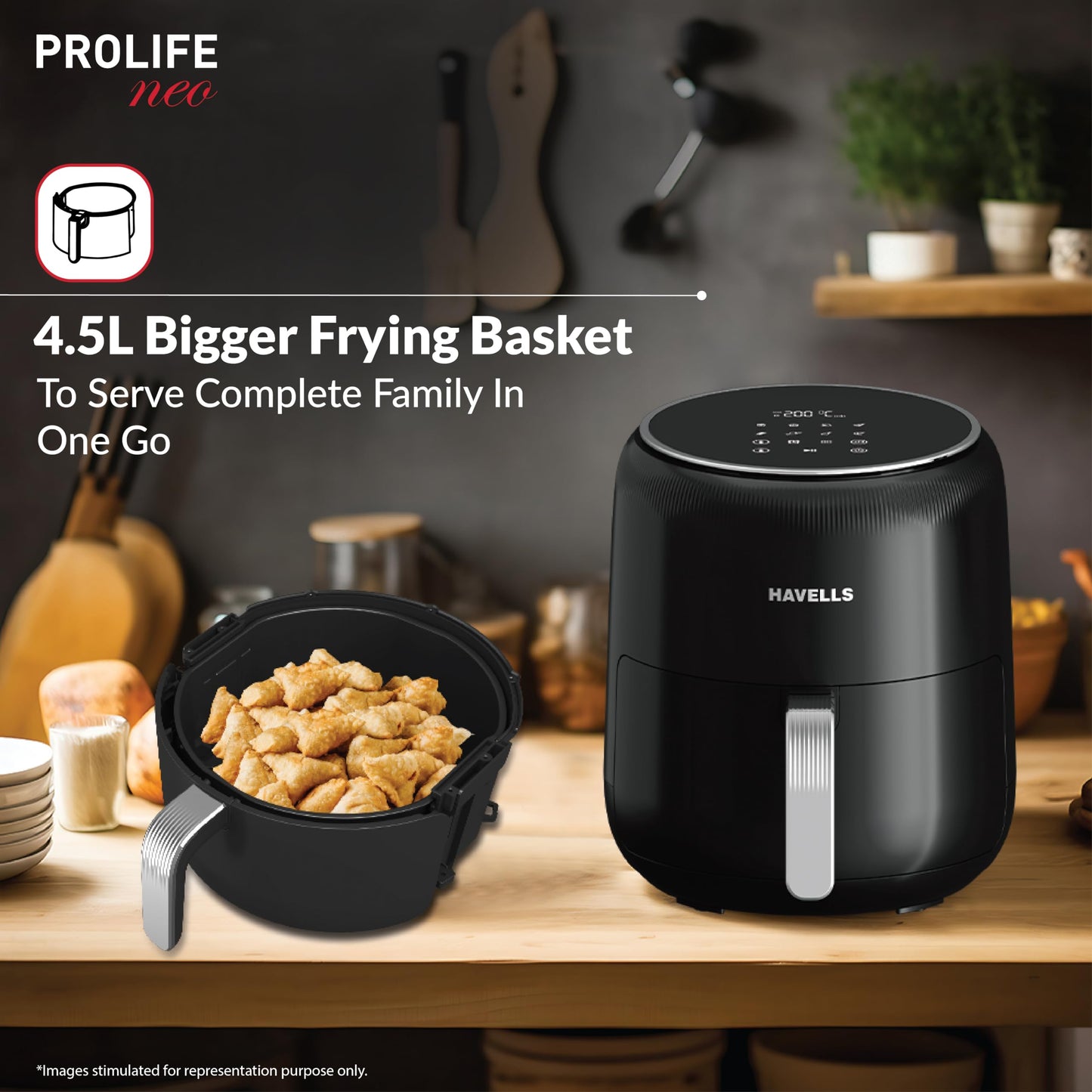 Havells Prolife Neo 4.5 L Air Fryer|Digital Display With Led|8 Pre Set Menu|Auto Shutoff|Cool Touch Handle|60 Min Timer|1500W|2 Yr Manufaturer Warranty,Black