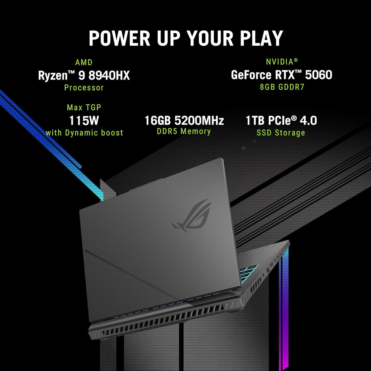 (Brand Refurbished) ASUS ROG Strix G16, AMD Ryzen 9-8940HX, Gaming Laptop(RTX 5060-8GB/115W TGP/16GB/1TB /2.5K QHD+/16"/240Hz/90WHrs/Windows 11/Eclipse Gray/2.5 Kg) G614PM-S5046WS