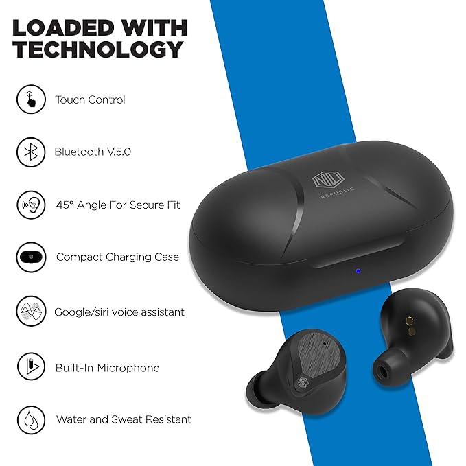 (Open Box) Nu Republic Starbuds True Wireless Earbuds(TWS),BT V5.0,Upto 20hrs Play Time,Compact case with Type-C Charging Cable,Touch Control,45å¡ Angle fit,Sweat & Water Resistant,Voice Assistant with Mic - Black