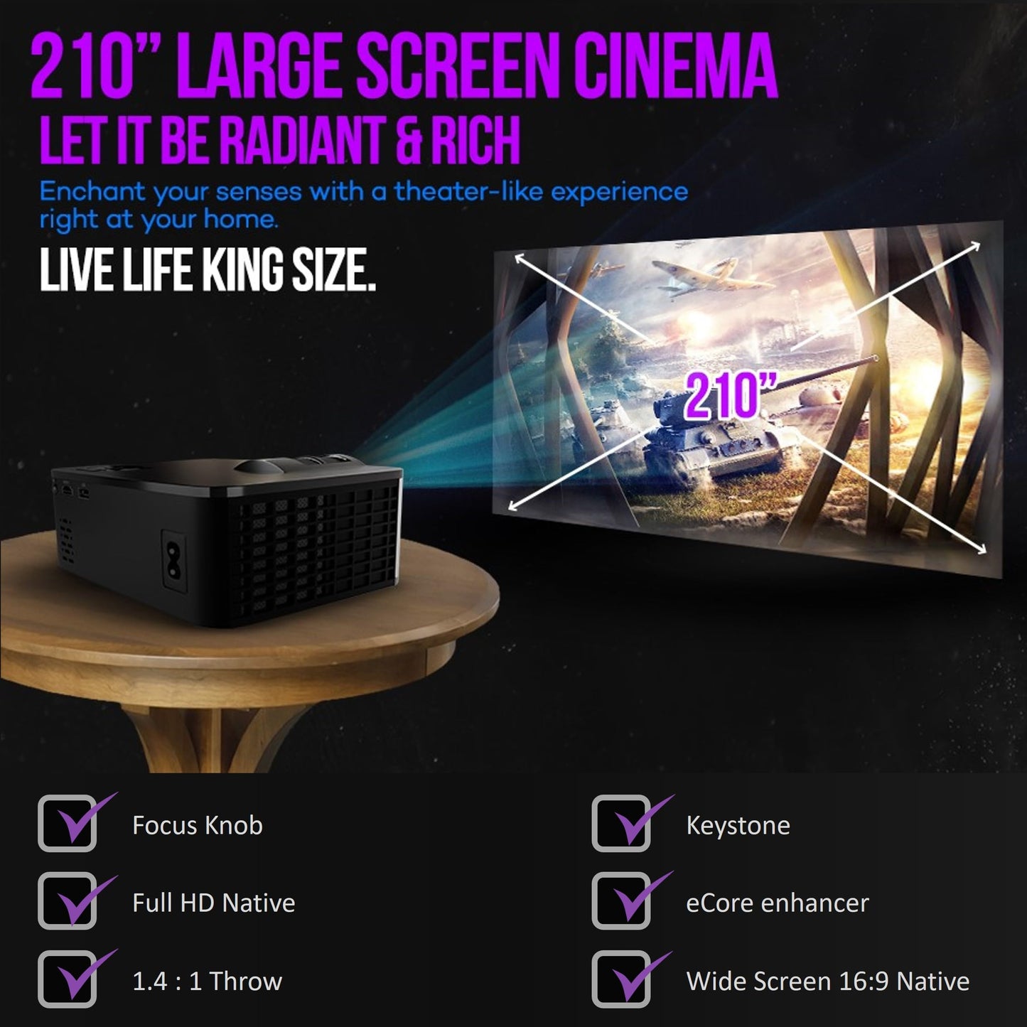 (Open Box) Egate K9 Pro-Max Android FHD 1080p LED Projector,