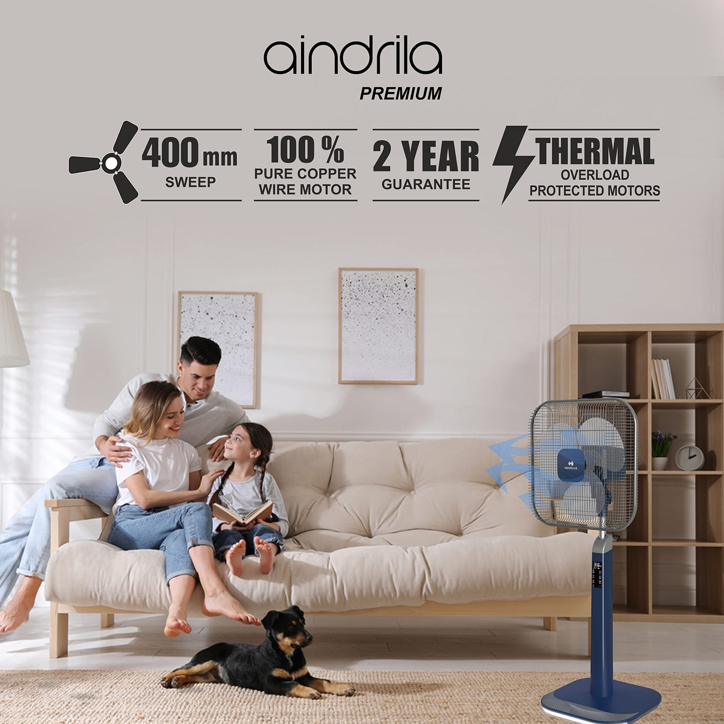Havells 400mm LED Pedestal Fan with Remote | Square Wire Guard | Color Changeable LED Base | Breeze & Sleep Mode | Superior Low Voltage Performance | 2 Year Warranty | Brown & Black | Aindrila
