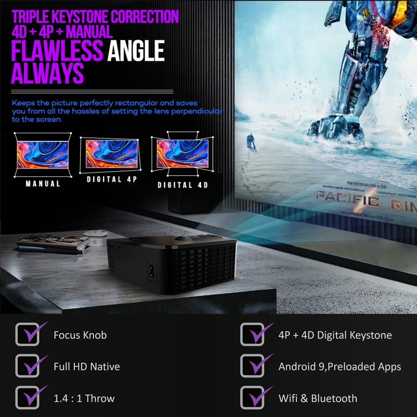 (Open Box) Egate K9 Pro-Max Android FHD 1080p LED Projector,
