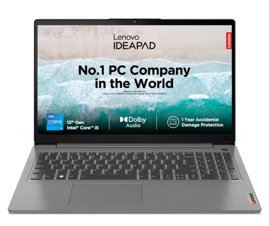 (BRAND REFURBISHED)Lenovo IdeaPad Slim 3 12th Gen Intel Core i5-1235U 15.6" (39.62cm) FHD Thin & Light Laptop (8GB/512GB SSD/Windows 11/Office 2021/Backlit/1Yr ADP Free/3months Game Pass/Arctic Grey/1.63Kg), 82RK0062IN