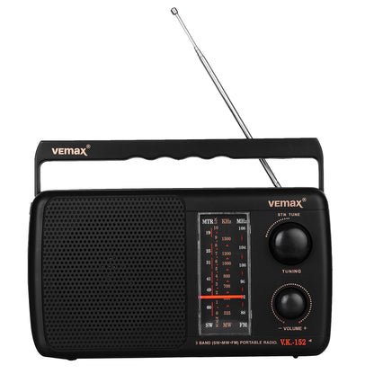 (Open Box) Vemax Base 3-Band (FM/AM/MW) Portable Radio (Black)
