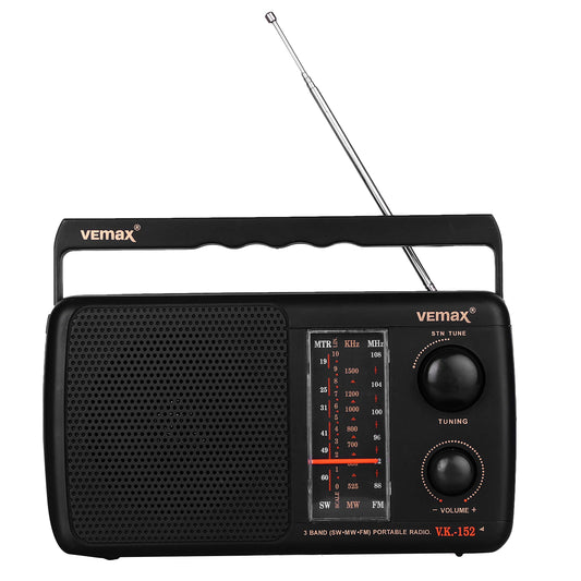 (Open Box) Vemax Base 3-Band (FM/AM/MW) Portable Radio (Black)