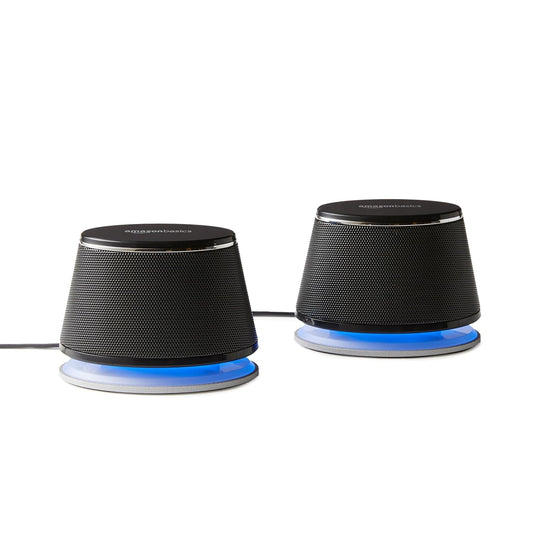 (Open Box) amazon basics Usb-Powered Pc Computer Speakers With Dynamic Sound | Black, 2.4 Watts