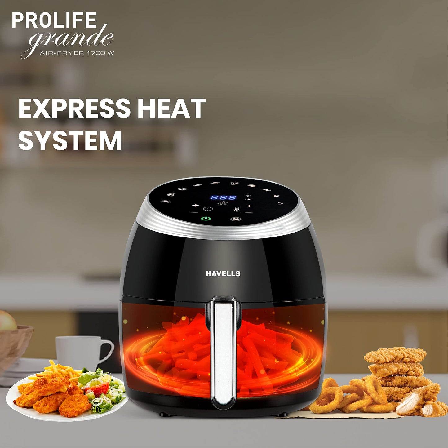 Havells Prolife Neo 4.5 L Air Fryer|Digital Display With Led|8 Pre Set Menu|Auto Shutoff|Cool Touch Handle|60 Min Timer|1500W|2 Yr Manufaturer Warranty,Black