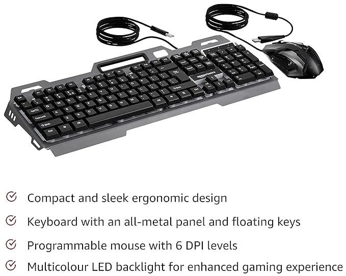 Basics Wired Keyboard for Windows, USB 2.0 Interface, for PC,  Computer, Laptop, Mac (Black)