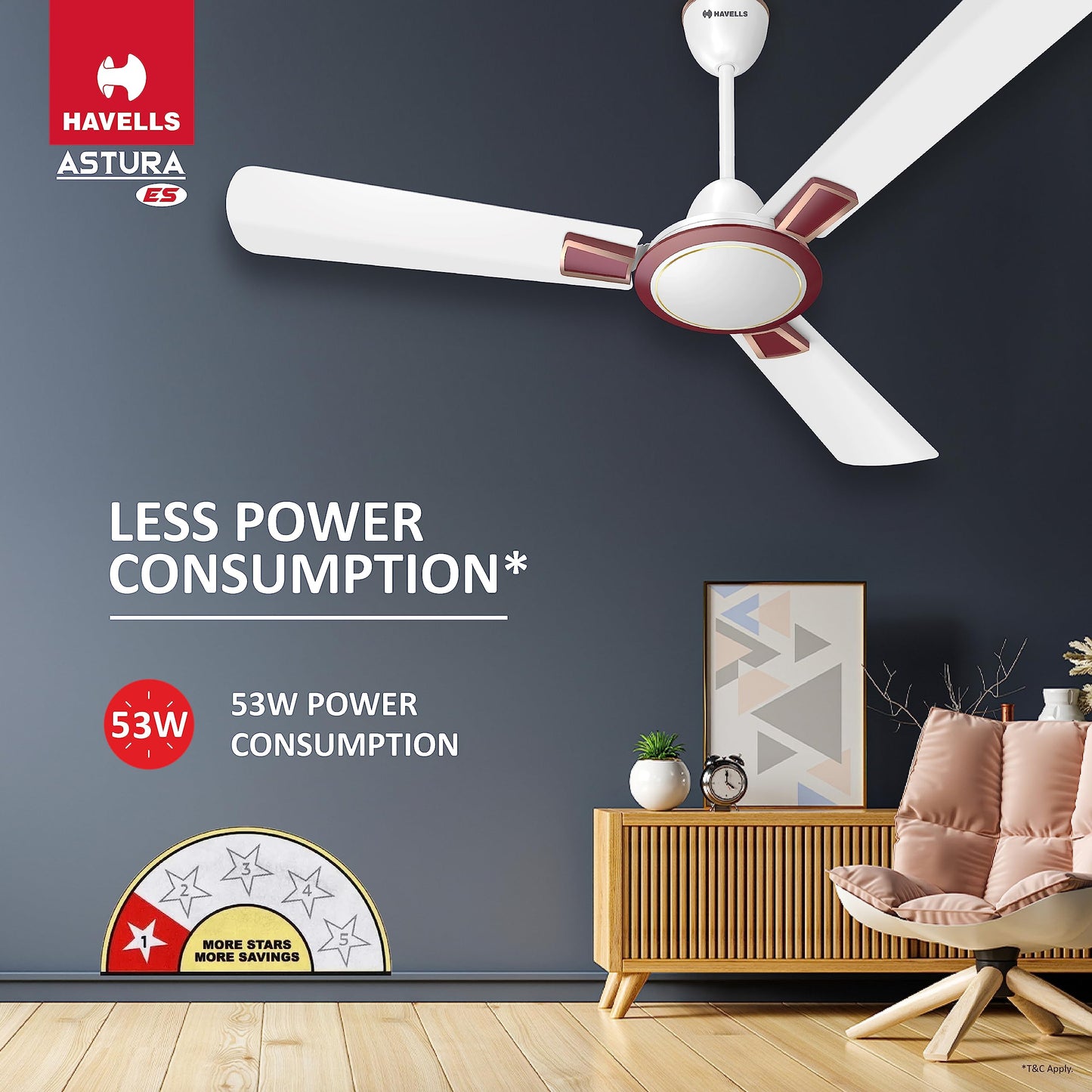 Havells 1200mm Astura Energy Saving Ceiling Fan (Brown Gold Mist, Pack of 1)